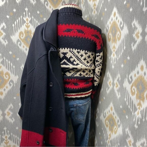 Polo Ralph Lauren Merino Wool Black & Red Double Breasted Top Over Pea Coat - Picture 10 of 16